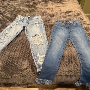 Pink Lily Light and Medium Blue Distressed Boyfriend Jeans